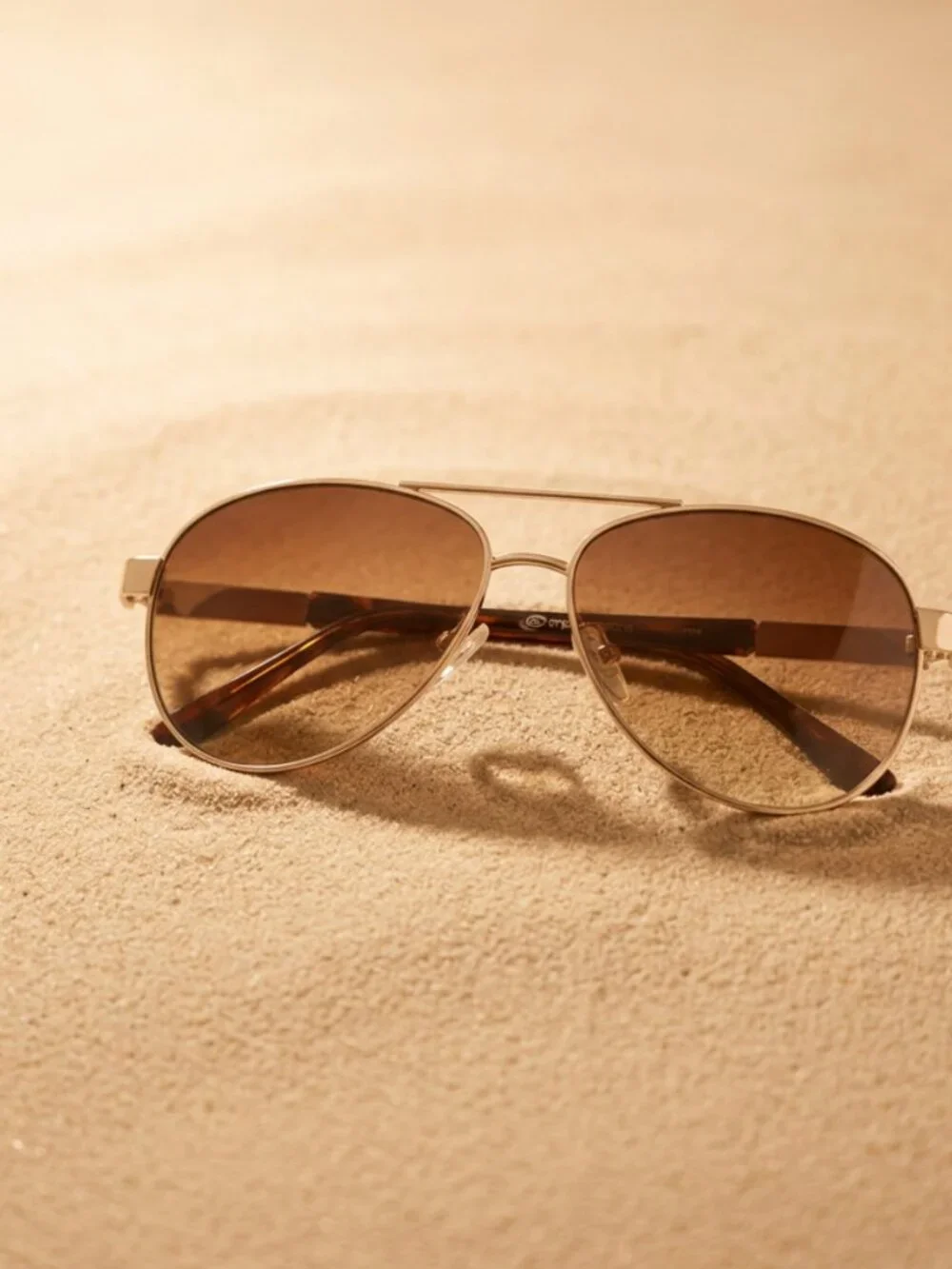 Brown Aviator Sunglasses Gold Metal Frame Tinted Lenses